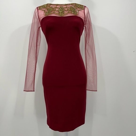 Marchesa notte dress vintage burgundy embellished cocktail evening size 0 - Picture 1 of 12